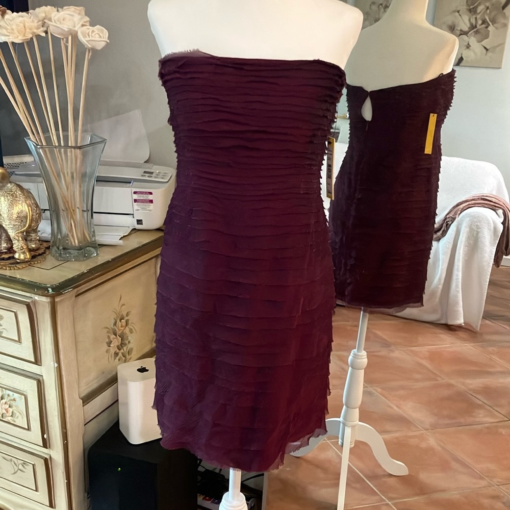 Ruffle Strapless Purple Dress
